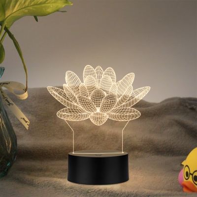 3D Illusion Lotus Flower Led Night Lamp with Warm White Color Home Decor Light